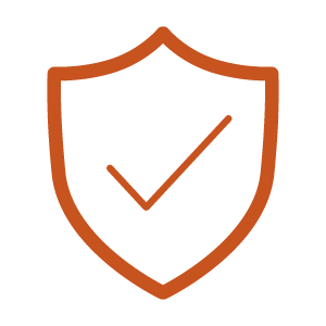 Shield outline with checkmark icon in orange