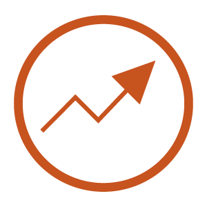 Circle outline with zig zag arrow going up in orange